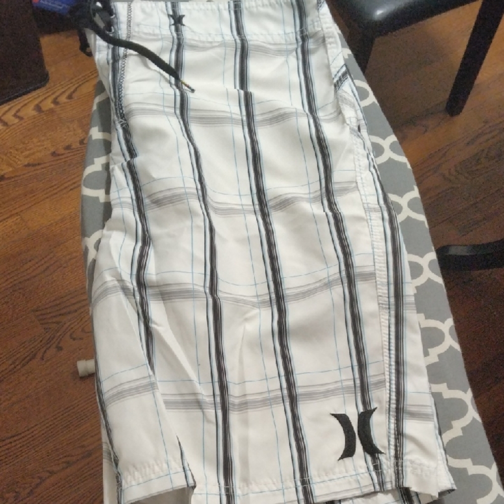 Hurley White and Black Checkered Board Shorts